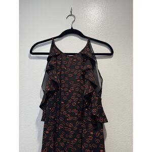 WHISTLES Jumpsuit UK Size US 6 SONIA Lips Print Wide Leg Crop Pant Ruffle Trim